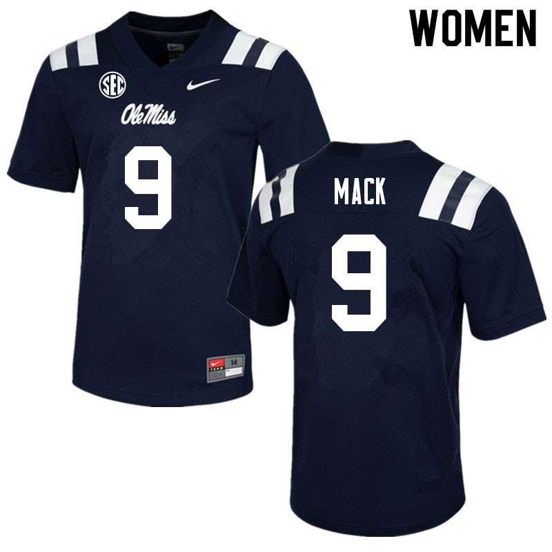 Women #9 Brandon Mack Ole Miss Rebels College Football Jerseys Sale-Navy
